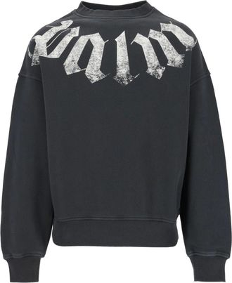 Palm Angels Black Cotton Distressed Logo Crewneck Sweatshirt