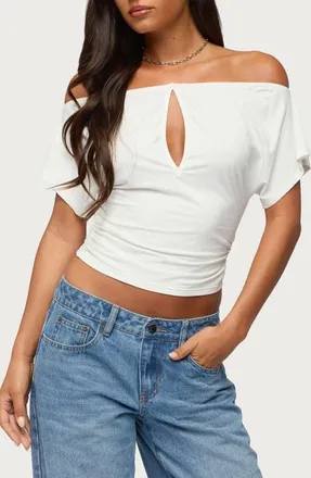Edikted Hecate Off the Shoulder Keyhole Top in White at Nordstrom, Size X-Small