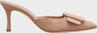 Manolo Blahnik Maysale Suede Buckle Mid-Heel 70mm Mules