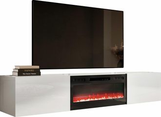 Mirjan24 Mueble Tv Charlotte 162, Blanco + Blanco Brillante, N&uacute;mero De Puertas: 2, N&uacute;mero De Cajones: 0, 200x37x40cm