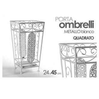 Trade Shop Trade Shop Traesio - Kaela - Porta Ombrelli 45x24 Cm Metallo Stile Ferro Battuto Deco Quadrato Bianco 707650