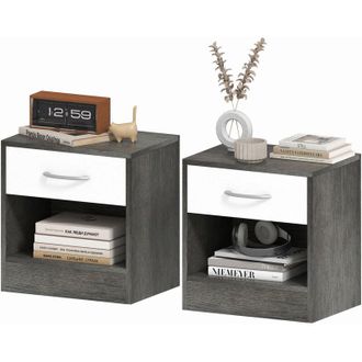 HOMCOM Set 2 Comodini con Ripiano Aperto e Cassetto Bianco e Grigio Scuro - Homcom
