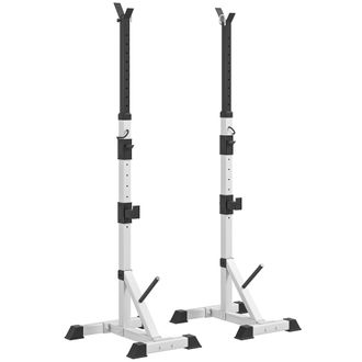HOMCOM Homcom Soporte Para Barras De Pesas Con Altura Ajustable Rack Musculaci&oacute;n Con Marco De Acero Carga 200 Kg Para Entrenamiento En Gimnasio Plata Y Negro