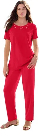 Roaman's Plus Size Eyelet Cutout Tee in Vivid Red at Nordstrom, Size Medium