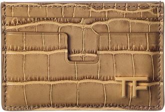 Tom Ford T Plaque Croc-Embossed Leather Card Case