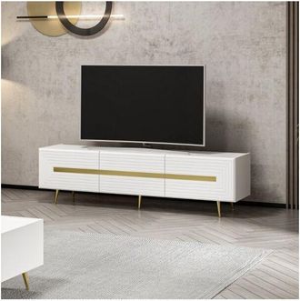 Homemania Homemania - Mobile porta Tv 3 ante Jose 180x42x50h bianco particolari oro