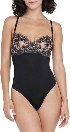 Skarlett Blue Entice Balconette Lace Bodysuit in Black/nylon at Nordstrom, Size X-Small