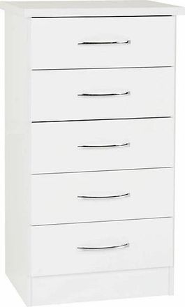 Seconique NEVADA 5 DRAWER NARROW CHEST - WHITE GLOSS - SECONIQUE | TJ Hughes