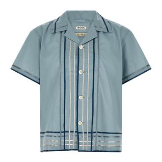 Bode Ribbon Plaid Short Sleeve Shirt - male - Bode - Short Sleeve Shirts - Blue - XL - Shirts
