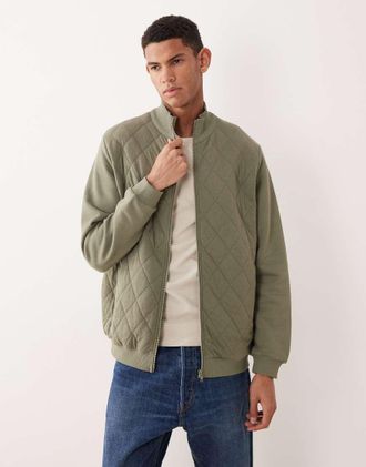 Asos Essentials - Giacca color verde scuro con zip e collo a imbuto