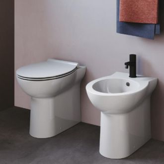 AZZURRA Coppia Sanitari Wc + Bidet A Terra Fast - Senza Brida - Senza Copri Wc - Per Installazione Filomuro