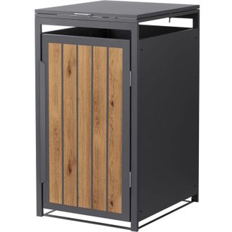 ML Design Ml-design Cobertizo Para Ocultar Cubo De Basura 240l Roble Antracita Claro 68x80x124cm Caseta De Acero Para Jard&iacute;n Contenedor Exterior Caja Con Tapa A