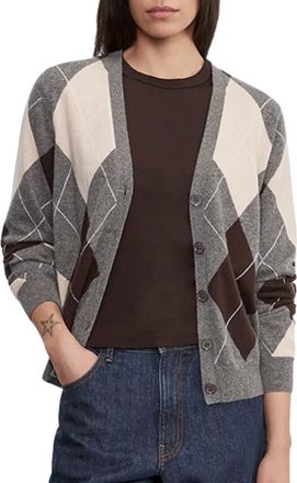 Enza Costa Knit Cashmere Cardigan In Argyle
