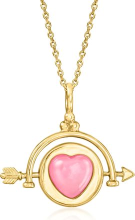 Ross-Simons Pink Jade and Mother-Of-Pearl Heart Reversible Pendant Necklace in 18kt Gold Over Sterling