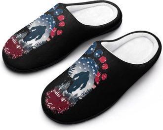 Generic USA Flags Bigfoot Sasquatch Footprint Men Slippers Funny House Shoes Cotton Slipper for Indoor Outdoor