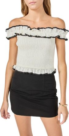 endless rose Off the Shoulder Ruffle Trim Smocked Top in Ivory at Nordstrom, Size X-Small