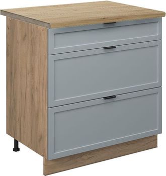 Vicco Mueble Bajo De Cocina Fame-line, Azul Claro-gris, 80 Cm Con 3 Cajones, Et Roble