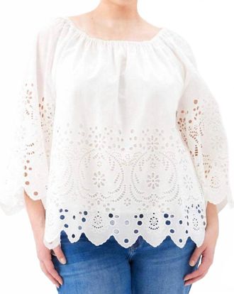 Karen Kane Cutout Embroidery Flare Sleeve Peasant Top - Plus In Off White