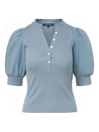 Veronica Beard Top met pofmouwen en knoop - Blauw