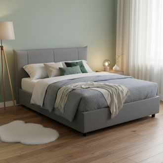 Talamo Italia Talamo Italia - Cama Matrimonial Ilenia, Cama Contenedor Con Revestimiento De Tela, 100% Made In Italy, Apertura Frontal, Con Colch&oacute;n De Cm 160x200 In