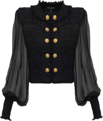 Balmain Cardigan van gecombineerde materialen - Dames - Vesten - Zwart - M - Katoen - Truien & Vesten