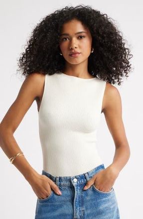 Open Edit Luxe Sculpt Rib Sweater Tank in White Whisper at Nordstrom Rack, Size Medium