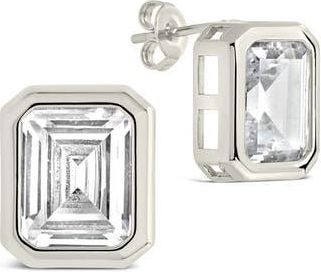 Sterling Forever Camille Bezel Cubic Zirconia Stud Earrings in Silver at Nordstrom Rack