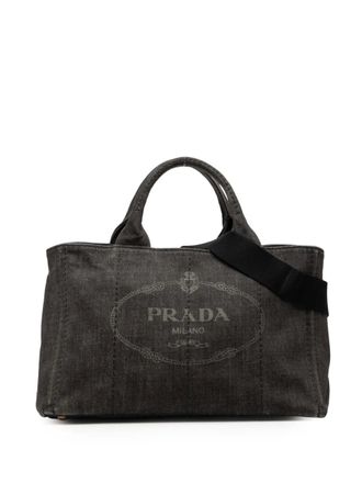 Prada 2013-2025 Denim Canapa Logo satchel - Black