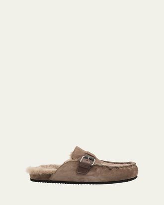 Brunello Cucinelli Suede Shearling-Lined Mules