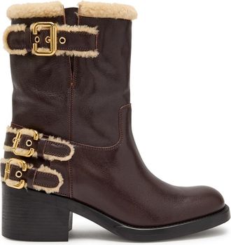 Chlo&eacute; Dakota Leather and Shearling Mid-calf Boots - Brown - 37 (IT37 / UK4)