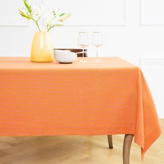 Solino Home Linen Tablecloth for Dining Table, Holiday and Everyday Dining Table Decor - Narrow Stripe in Pink And Orange at Nordstrom, Size X-Small