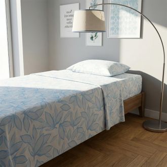 KASANOVA Completo letto singolo policotone foglie azzurro