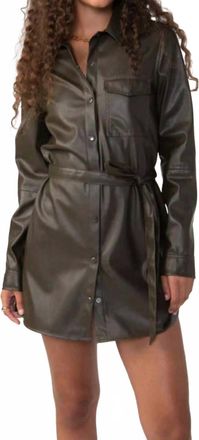 Sanctuary Leather Like Shirt Mini Dress In Olive