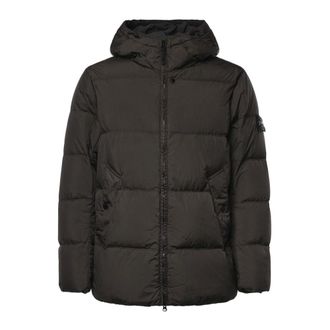 Stone Island Jassen, Heren, Bruin, L, Leer, Crinkle Reps Down Jacket
