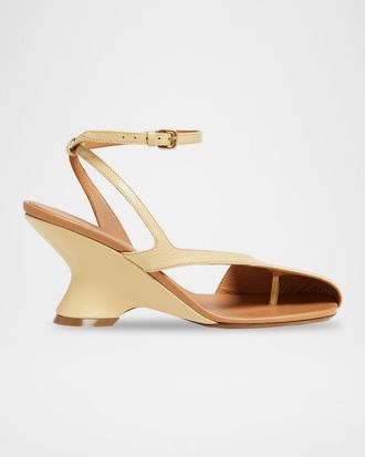 Dries Van Noten Asymmetrical Leather Wedge Sandals