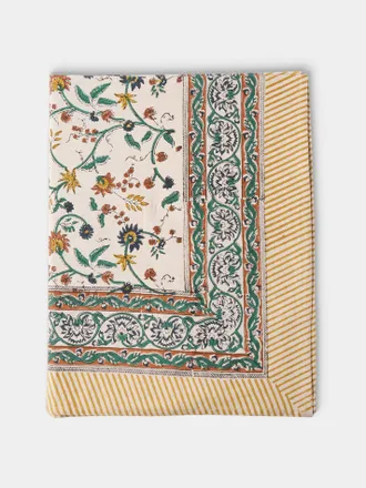 Chamois Samode Block-Printed Cotton Rectangular Tablecloth (138in/3.5m)