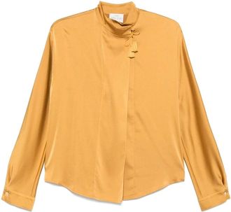 Forte_Forte Overhemden, Dames, Geel, L, Satijn, Heavy Stretch Silk Satin Kimono Shirt