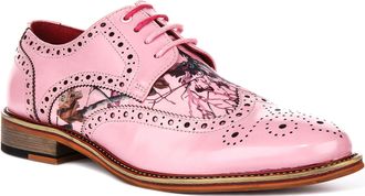 Justinreess England Wolf Mens Brogue with Nature Print Detai Shoes (Pink, UK 8)