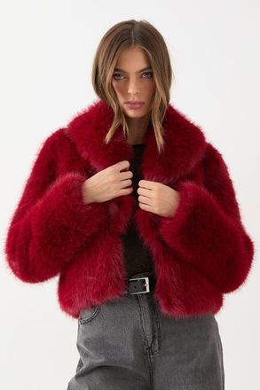 Misspap Faux Fur Cropped Collar Coat in Red at Nordstrom, Size 10