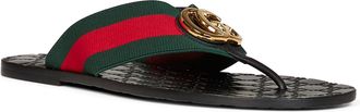 Gucci Mens Thong Sandals Riviera Leather & Web Ribbon Multicolour Fabric