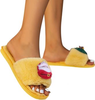 Generic Christmas Slippers for Women House Slippers Fuzzy Cozy Non-Slip Shoes Unisex Soft Plush Home Shoes Warm Memory Foam Slipper Breathable Novelty Winter 