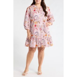 Sugarlips Hendry Floral Ruffle Hem Dress in Cream-Mult at Nordstrom, Size 1X