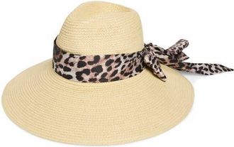 Nordstrom Wide Brim Hat with Leopard Print Scarf in Natural Leopard at Nordstrom