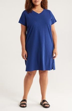 Eileen Fisher V-Neck Organic Cotton T-Shirt Dress in Deep Dive at Nordstrom Rack, Size 1X