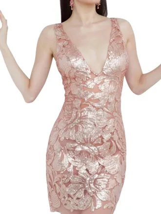 Jovani Embellished Fitted Cocktail Dress In Rose Gold