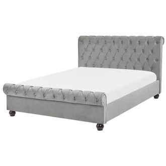 Beliani Beliani - Cama Doble Tapizada En Terciopelo Rosa 140 X 200 Cm Con Cabecero Acolchado Estilo Glam Avallon