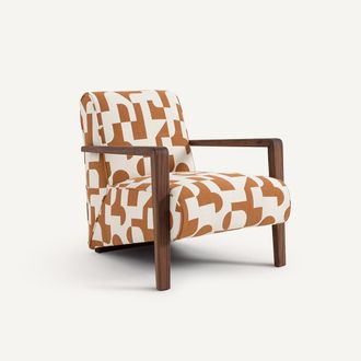 AM.PM Fauteuil van massief notenhout, jacquard stof, Sanami