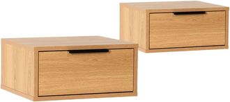 HOMN Juego 2 mesitas de noche flotante 1 caj&oacute;n efecto roble