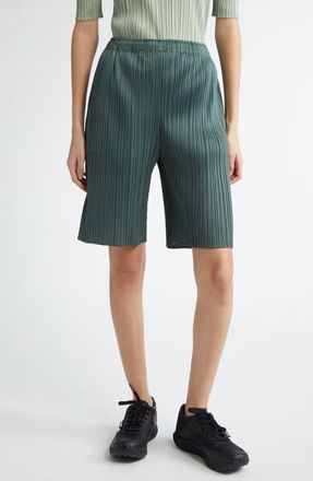 Pleats Please Issey Miyake Monthly Colors June Pleated Shorts in Moss Green at Nordstrom, Size 3