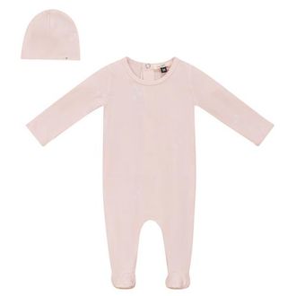 Fragile Allover Strawberry and Dot Print Romper with Hat Set in Powder Pink at Nordstrom, Size 3M